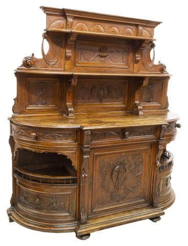 FRENCH CARVED WALNUT SIDEBOARD,