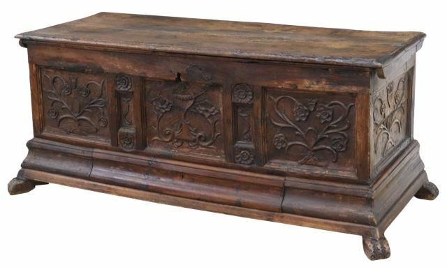 FRENCH CARVED WALNUT STORAGE CHEST,