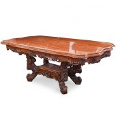 FRENCH CARVED WOOD AND MARBLE