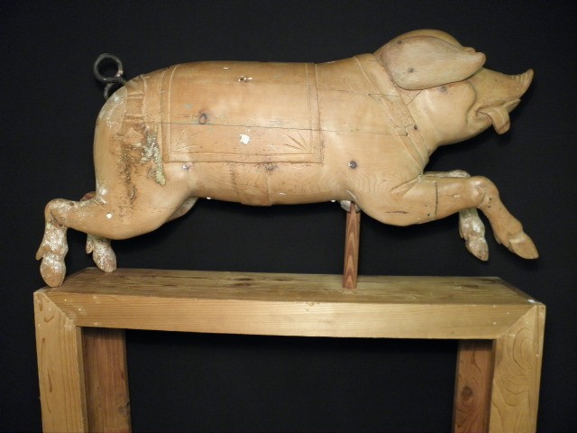 French carved wood carousel pig.