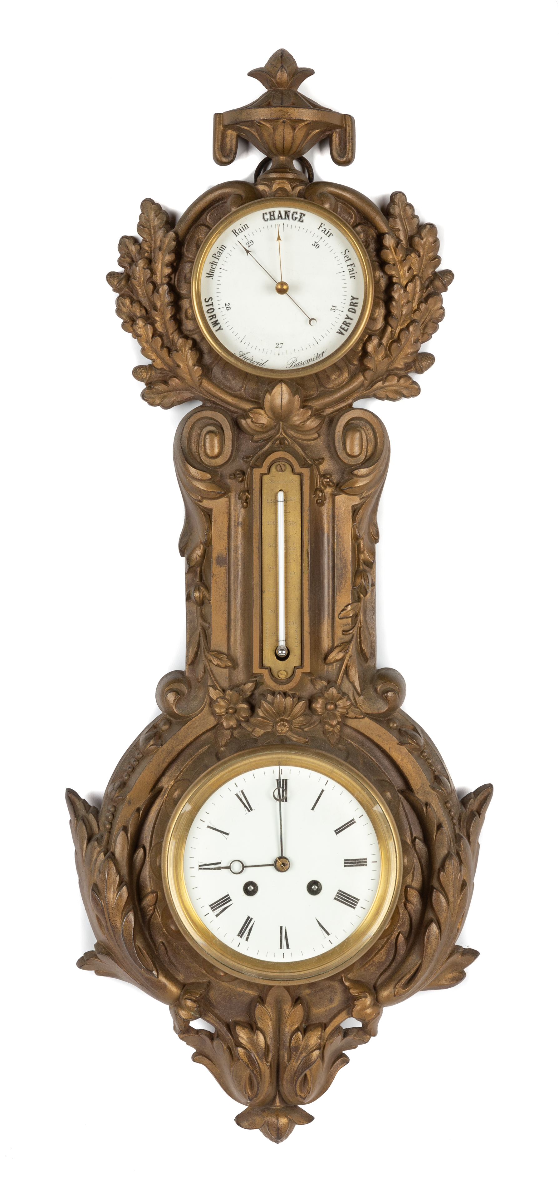 FRENCH CAST IRON BAROMETER AND