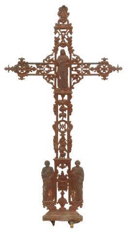 FRENCH CAST IRON CROSS CHRIST &