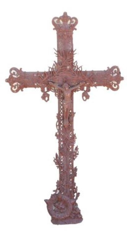 FRENCH CAST IRON CRUCIFIX CROSS,