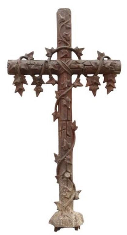 FRENCH CAST IRON FAUX BOIS CROSS,