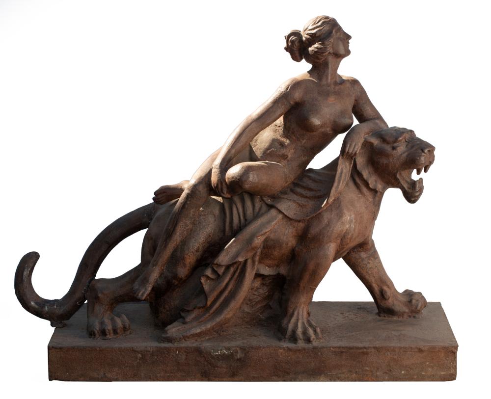 FRENCH CAST IRON FIGURAL GROUP OF