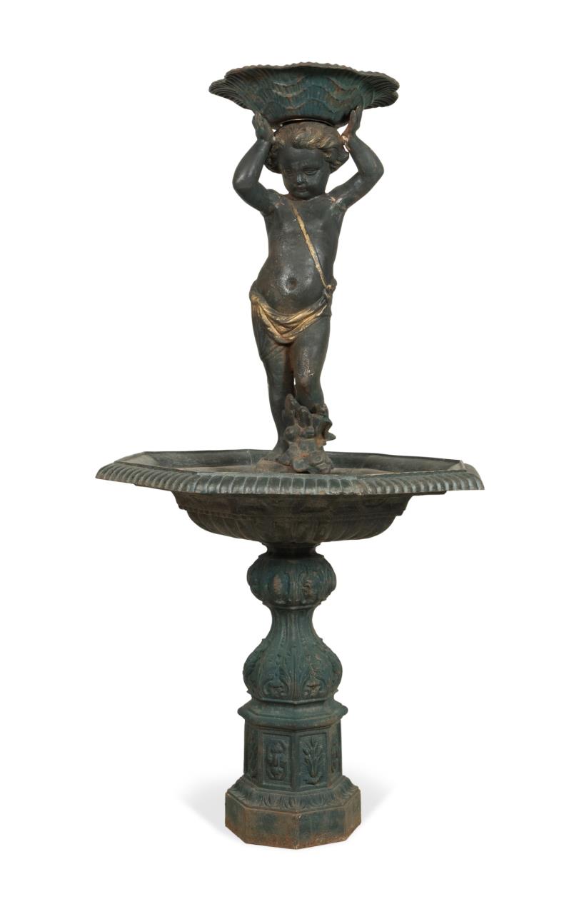 FRENCH CAST IRON TWO-TIERED PUTTO
