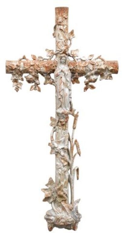 FRENCH CAST IRON VIRGIN MARY CROSS,