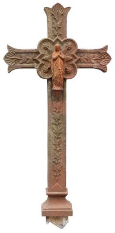 FRENCH CAST IRON VIRGIN MARY CROSS,