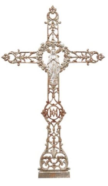 FRENCH CAST IRON VIRGIN MARY CROSS,