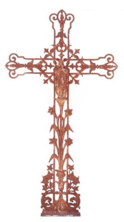 FRENCH CAST IRON VIRGIN MARY CROSS,