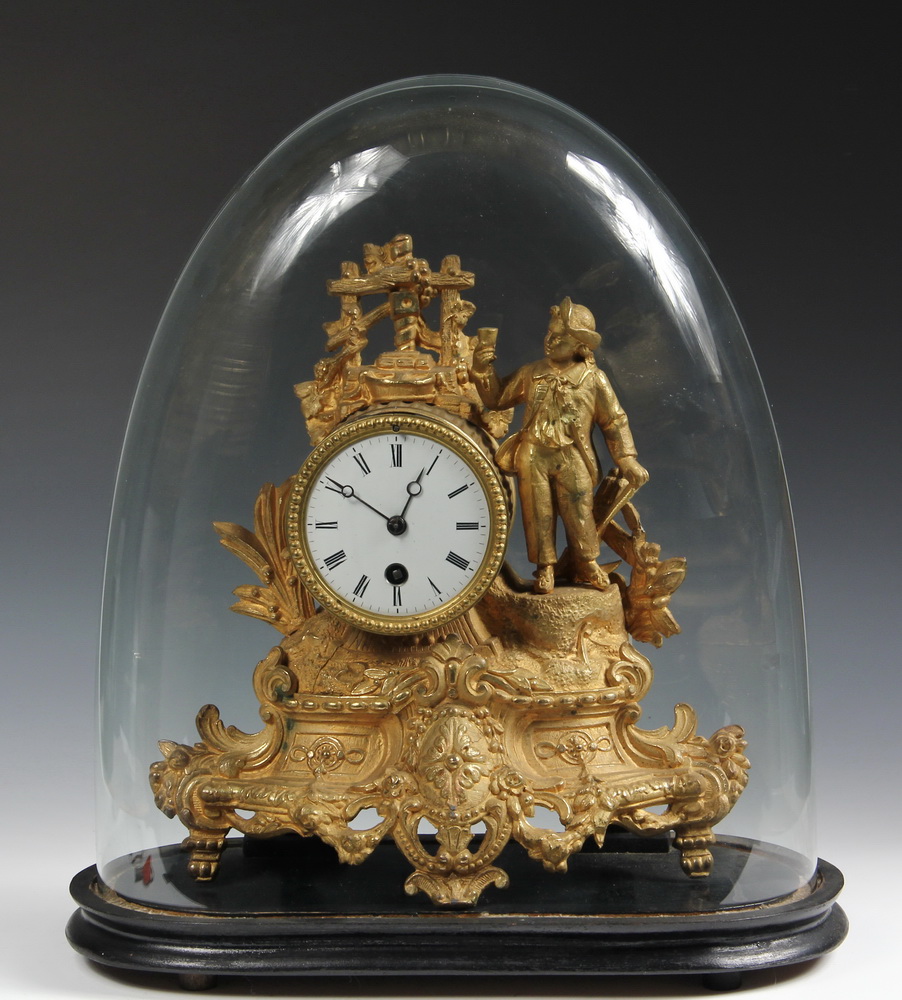 FRENCH CLOCK UNDER GLASS DOME -