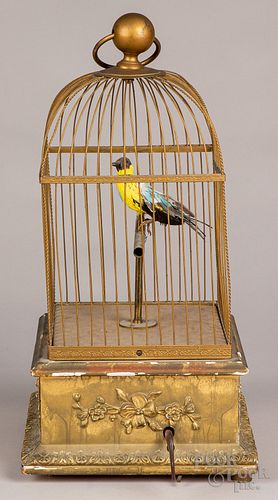 FRENCH CLOCKWORK SINGING BIRD IN