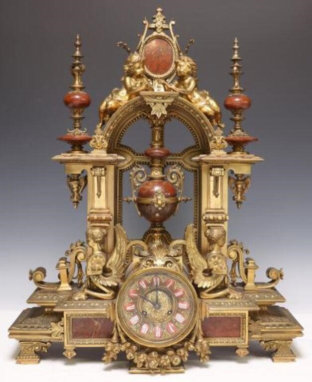 FRENCH DORE BRONZE & RED MARBLE
