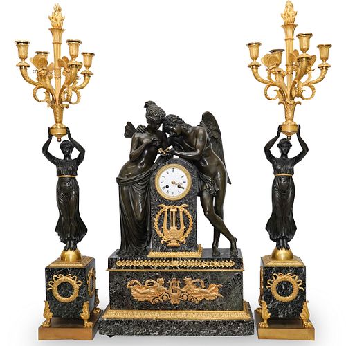 FRENCH EMPIRE GARNITURE MARBLE &