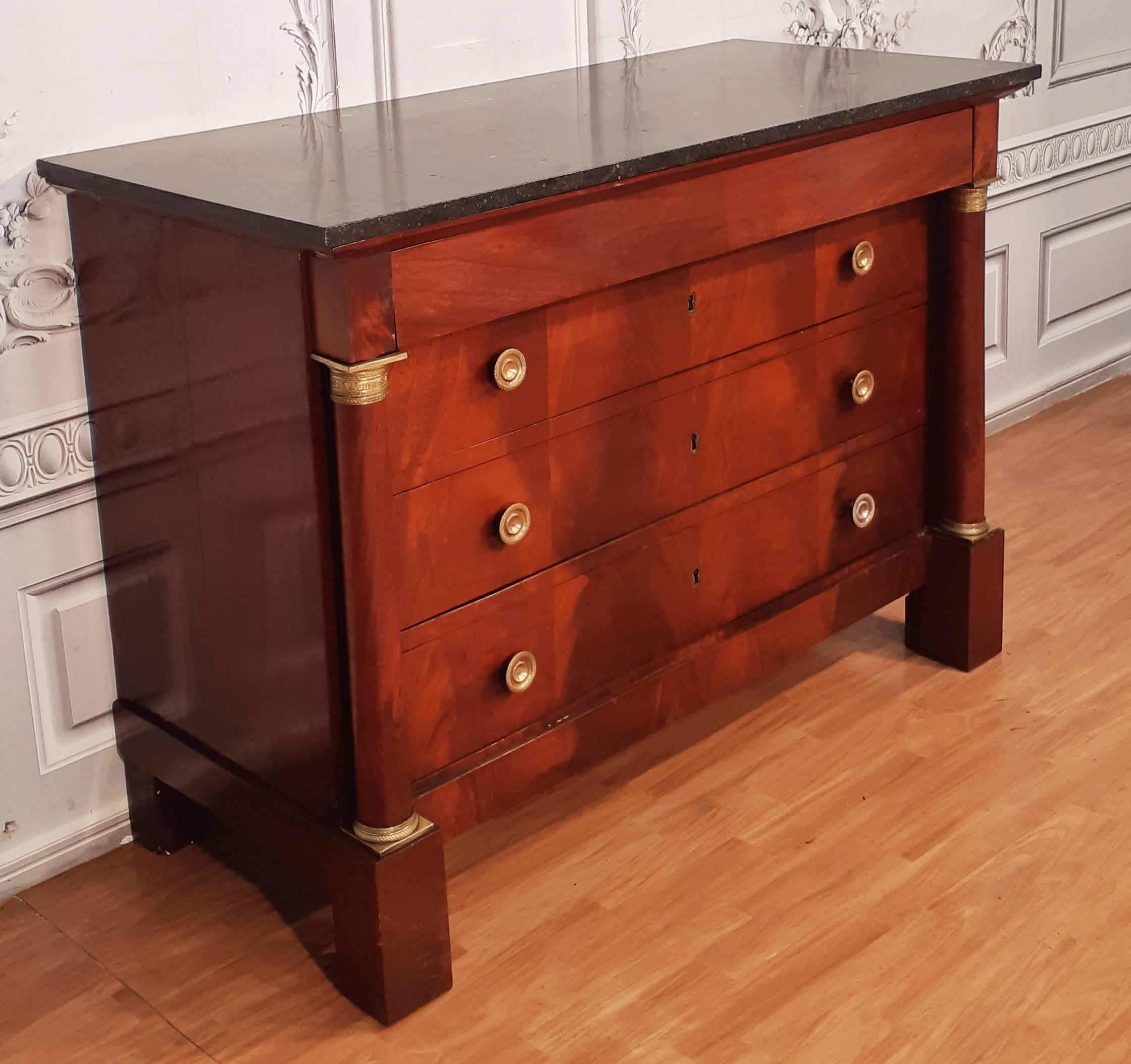 FRENCH EMPIRE MAHOGANY COMMODE,