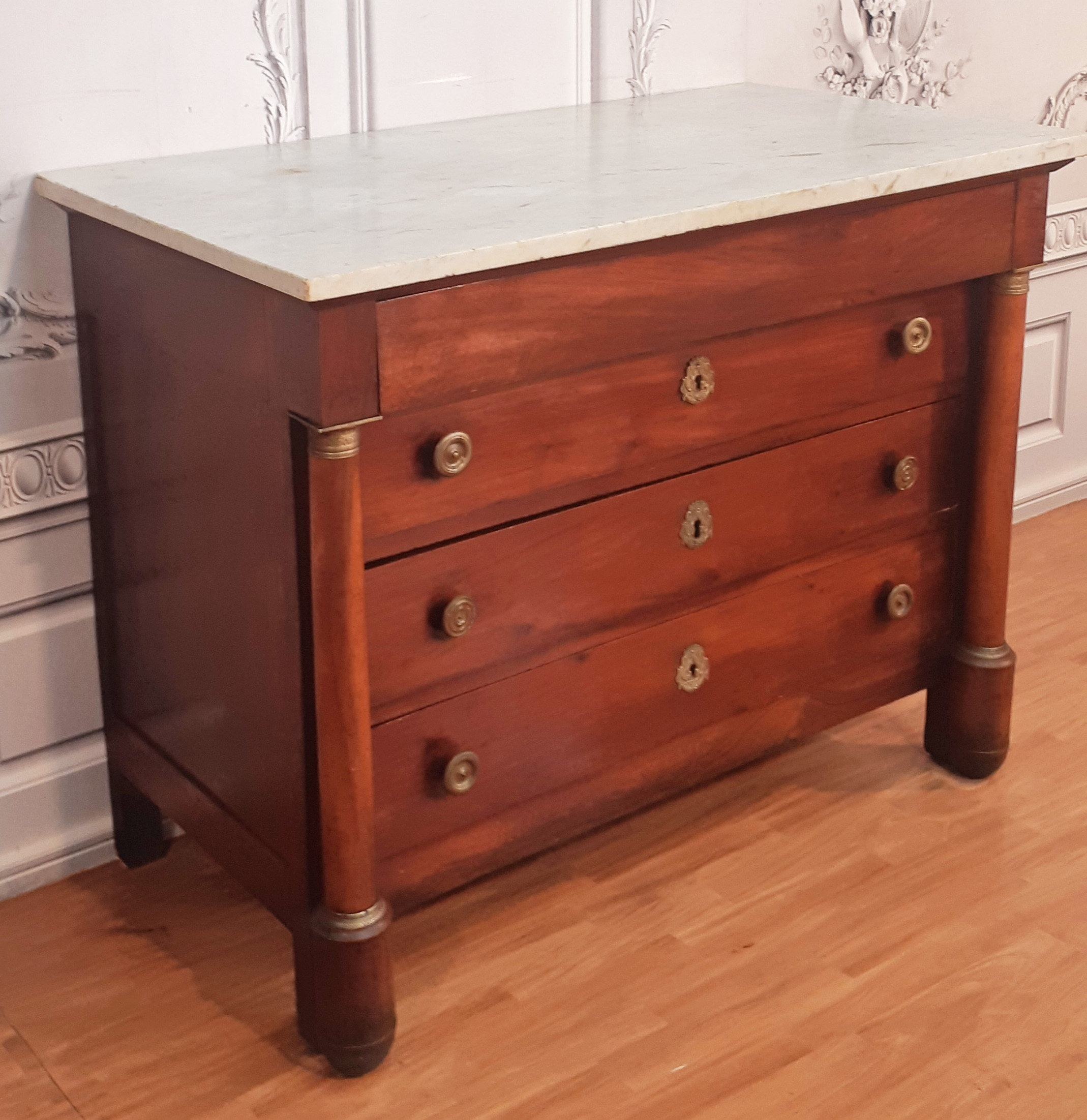 FRENCH EMPIRE MAHOGANY MARBLE TOP