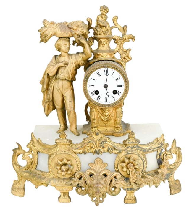 FRENCH EMPIRE MANTEL CLOCK ORMOLU &