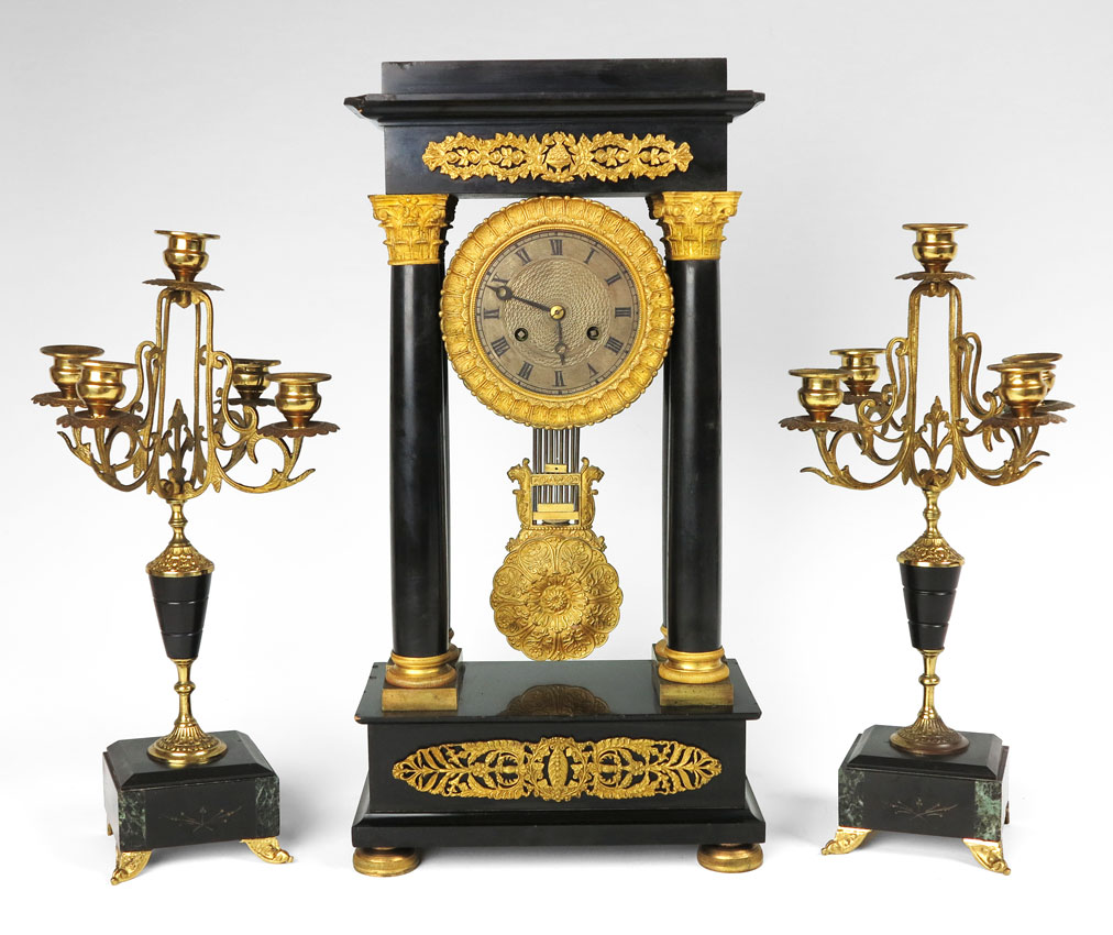 FRENCH EMPIRE STYLE PORTICO CLOCK