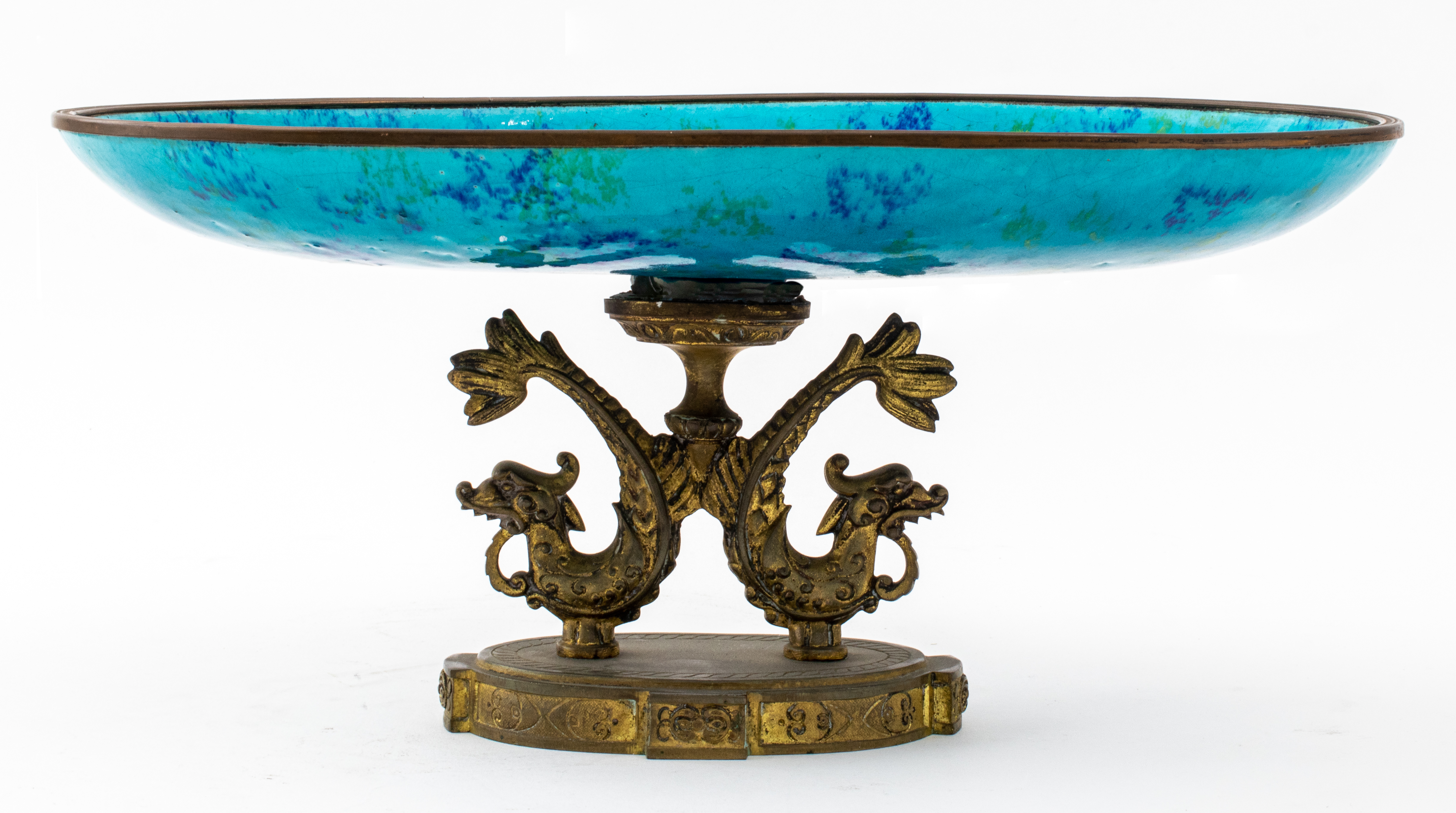 FRENCH ENAMEL RAISED COMPOTE DISH