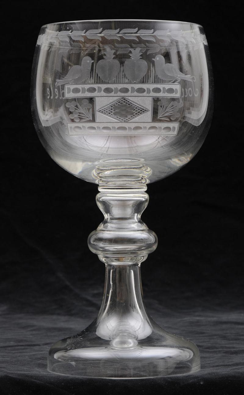 FRENCH ENGRAVED GLASS GOBLET With a