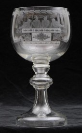 FRENCH ENGRAVED GLASS GOBLET W