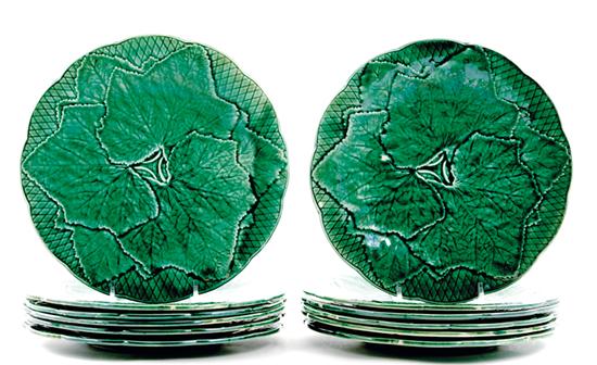 French faience plate set green
