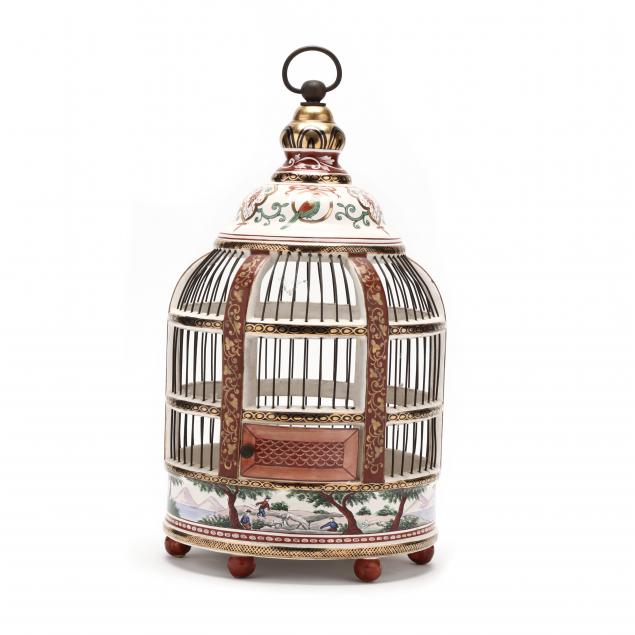 FRENCH FAIENCE PORCELAIN BIRDCAGE