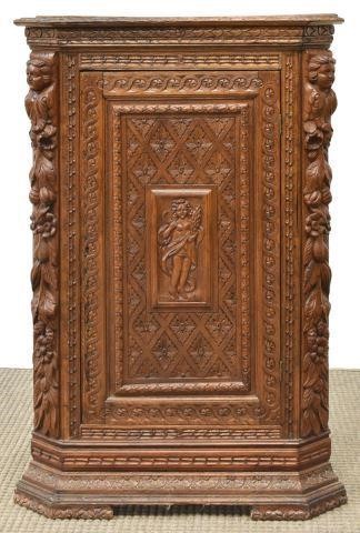 FRENCH FIGURAL CARVED OAK CORNER