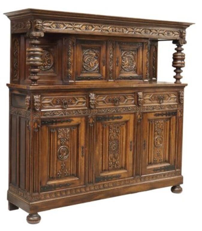 FRENCH FIGURAL CARVED OAK COURT
