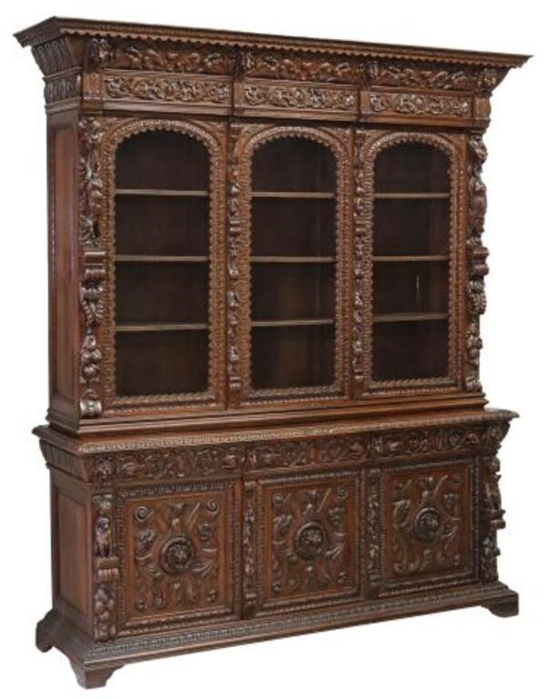 FRENCH FIGURAL CARVED OAK HUNT