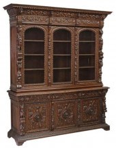 FRENCH FIGURAL CARVED OAK HUNT