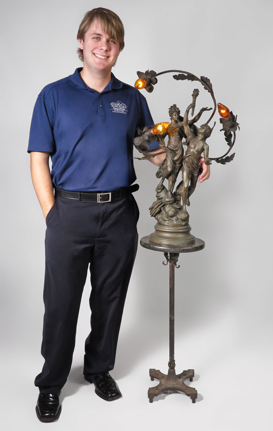 FRENCH FIGURAL LAMP AND PEDESTAL