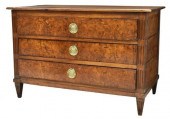 FRENCH FIGURED WALNUT COMMODE,