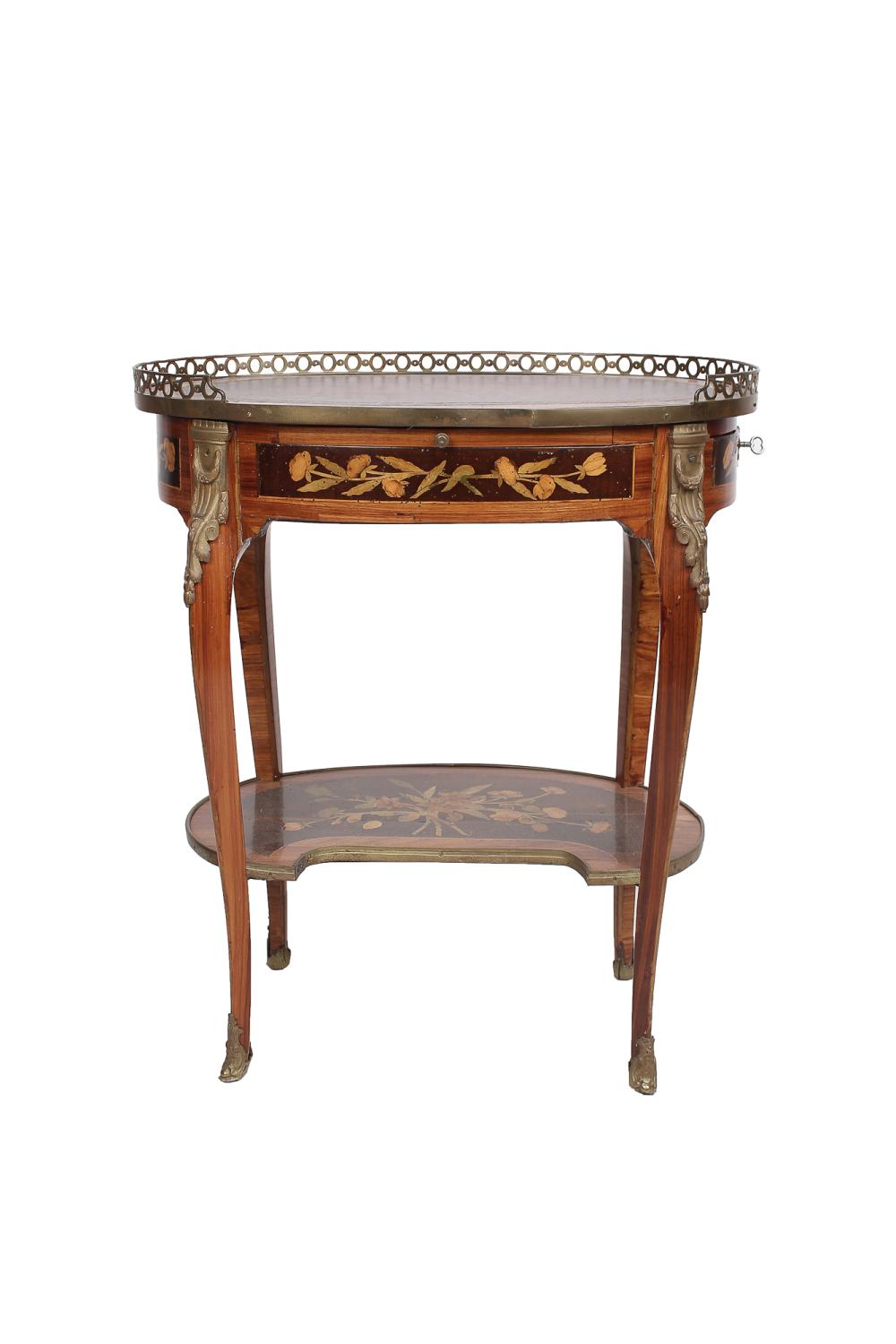FRENCH FLORAL MARQUETRY OVAL SIDE
