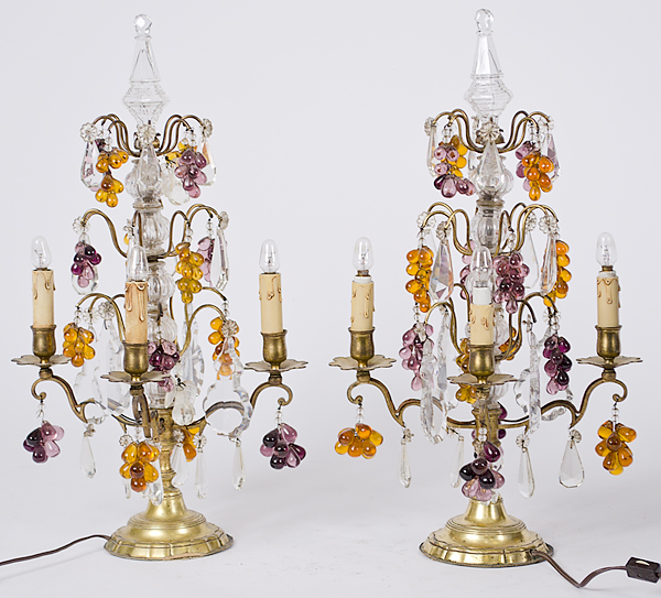 French Four Light Brass and Crystal