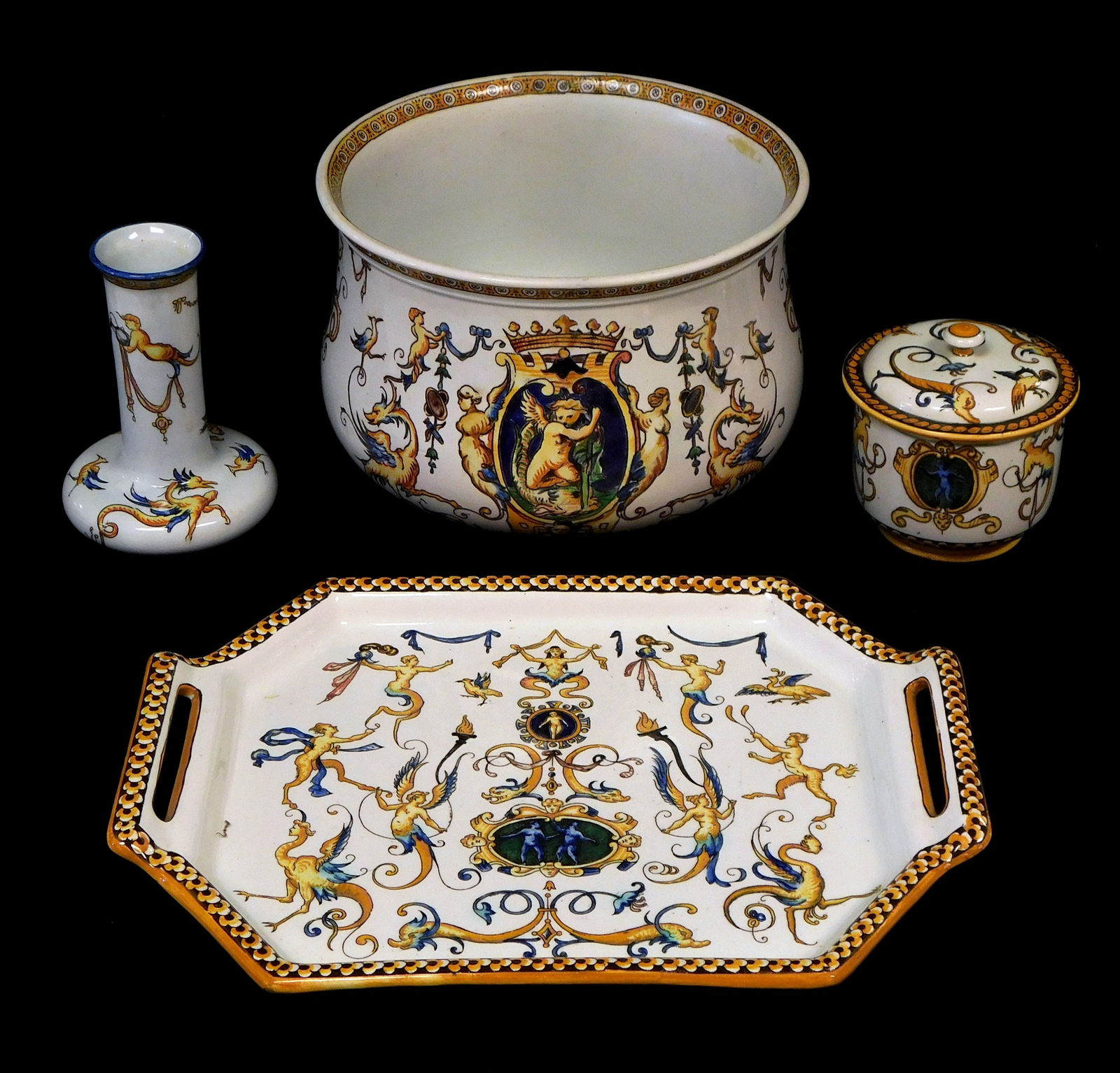 FRENCH GIEN FAIENCE POTTERY, FOUR