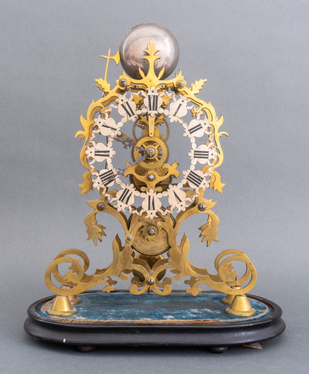 FRENCH GILDED BRASS SKELETON CLOCK,