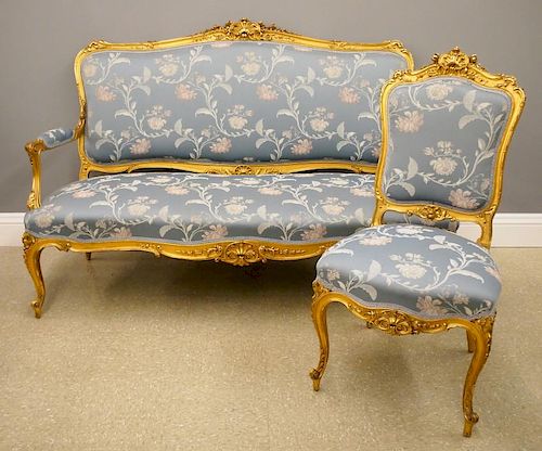 FRENCH GILDED SETTEE AND CHAIRA