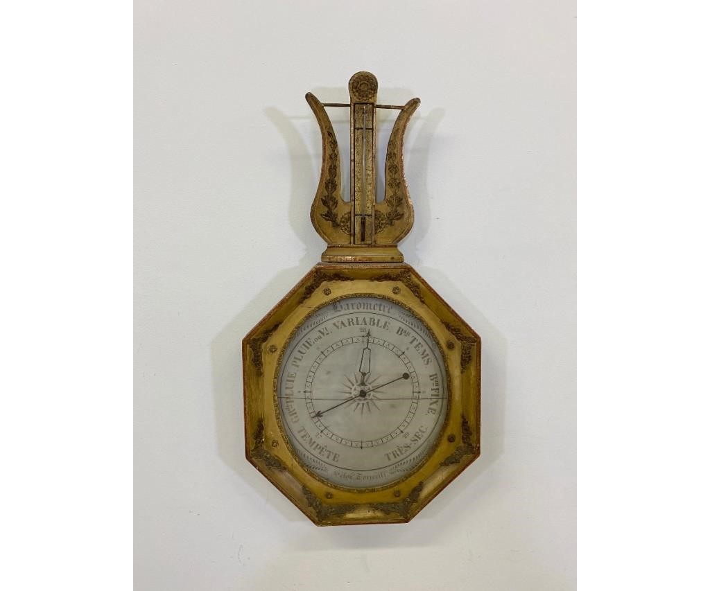 French gilt barometer of lyre and