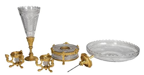 FRENCH GILT BRONZE AND CUT GLASS