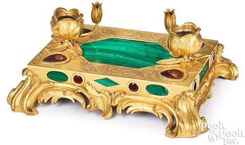 FRENCH GILT BRONZE AND MALACHITE