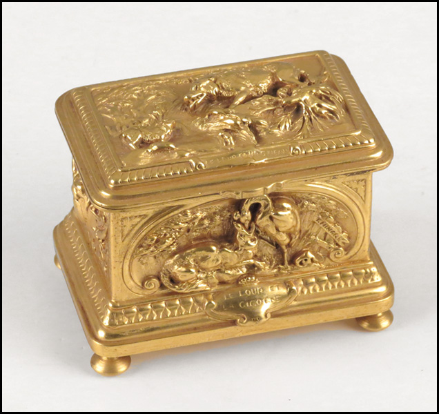 FRENCH GILT BRONZE BOX. Depicting