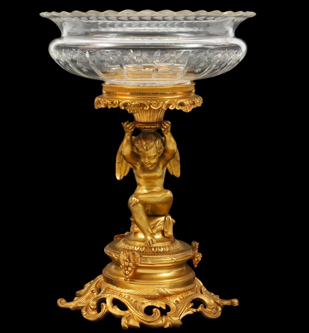 FRENCH GILT BRONZE & CRYSTAL