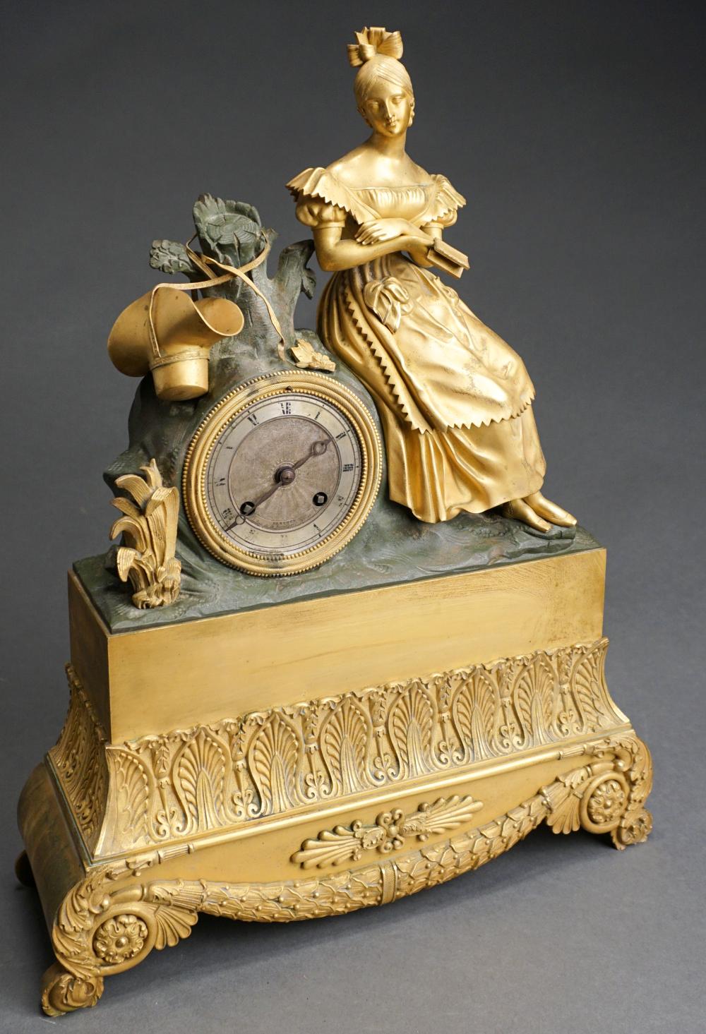 FRENCH GILT BRONZE FIGURAL CLOCK,