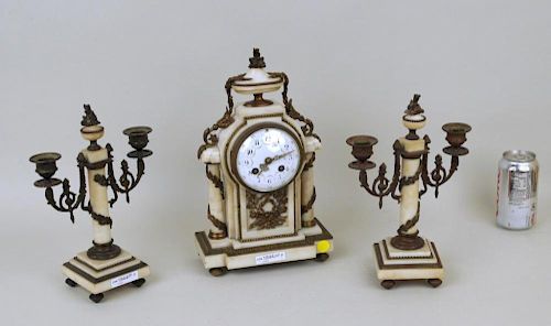 FRENCH GILT BRONZE & MARBLE CLOCK