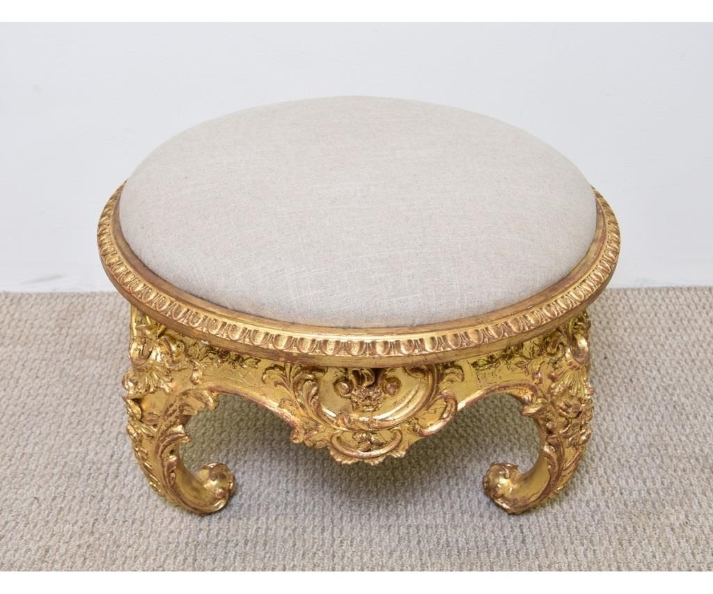 French gilt carved pouffe stool,