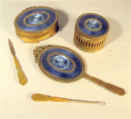 French gilt metal and blue enamel