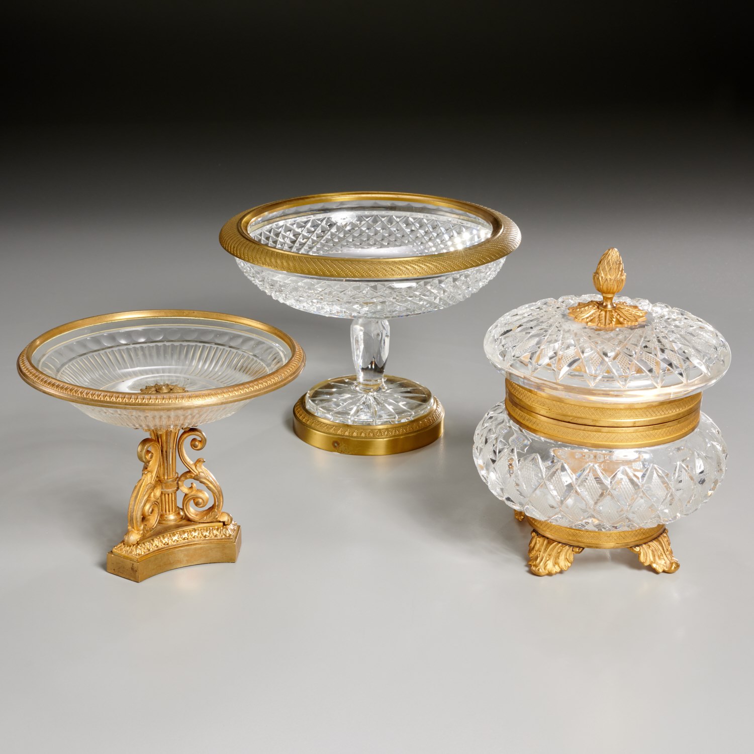 FRENCH GILT METAL, CUT CRYSTAL