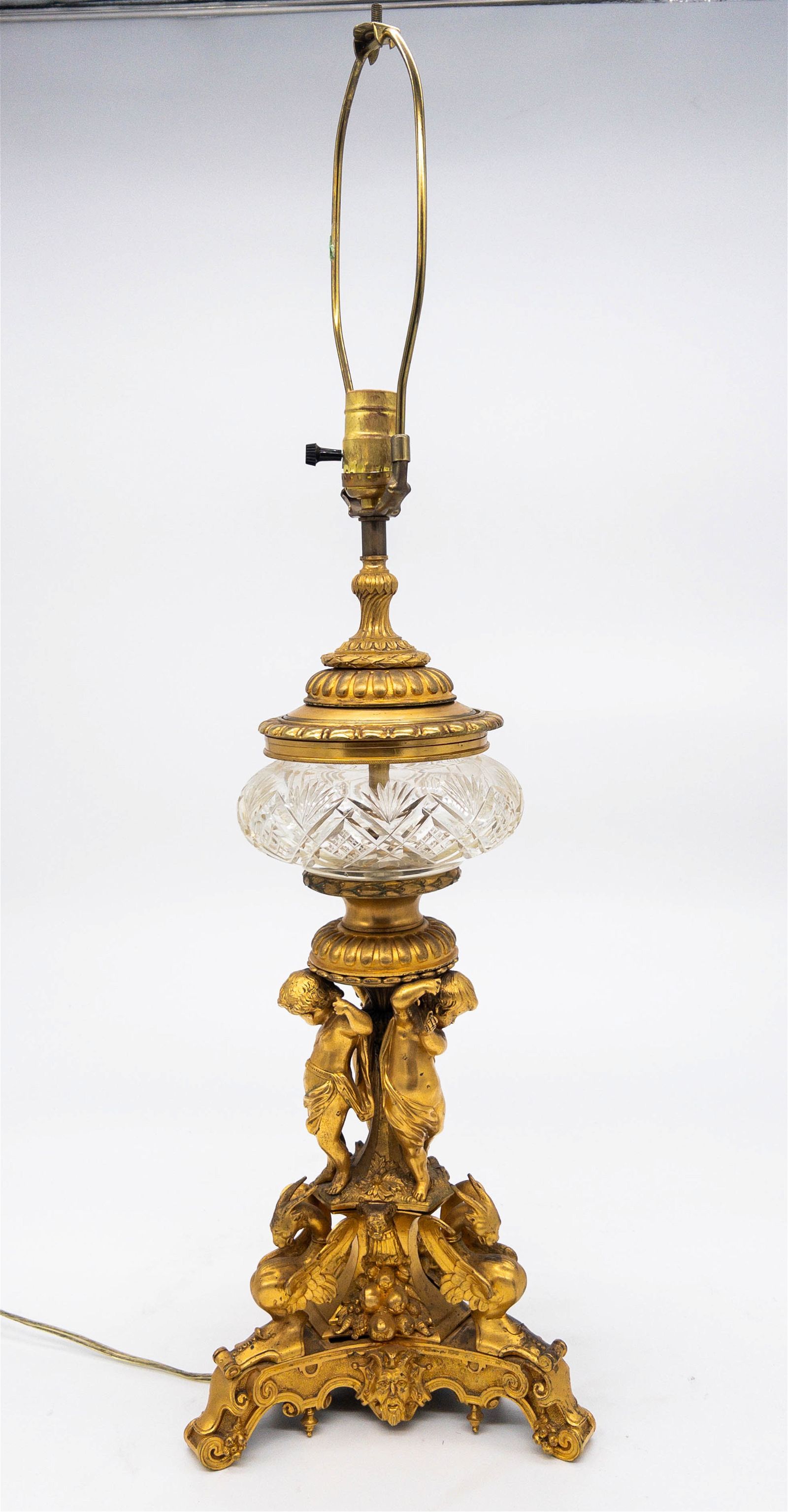 FRENCH GILT METAL LAMP WITH CUT