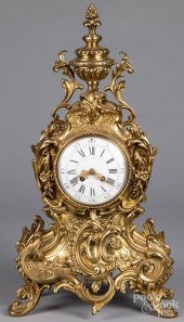 FRENCH GILT METAL MANTEL CLOCK